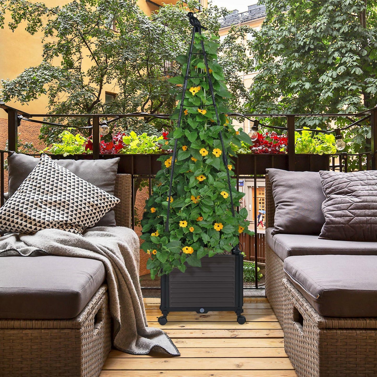 GOTRUTH Obelisk Trellis with Planter Boxes 63" Rustproof Outdoor Plant Support