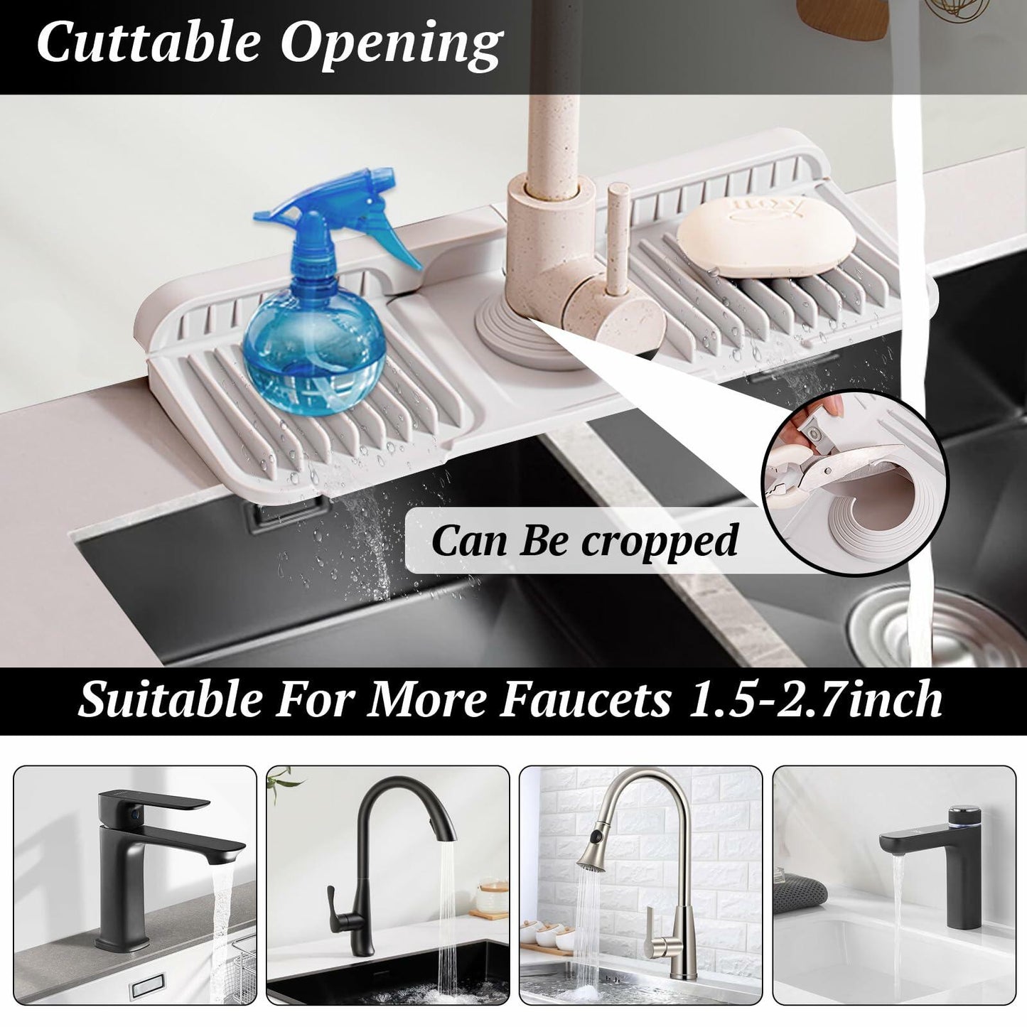 Qesulk Silicone Sink Splash Guard Foldable Faucet Mat Kitchen Bathroom