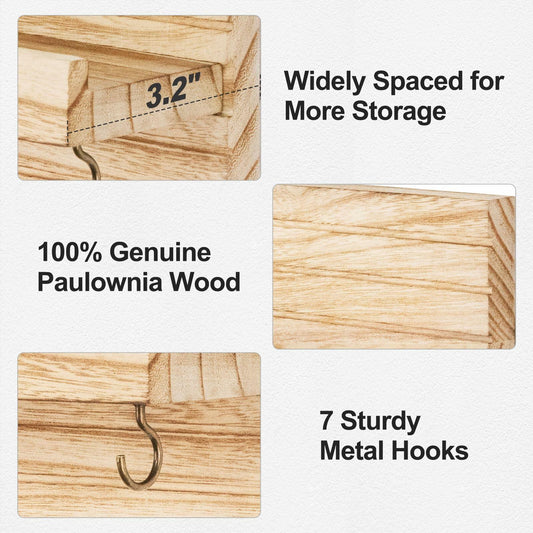 Lwenki Wall Mount Key Holder with 7 Hooks & Shelf 13.8x5.3x3.2 Inches