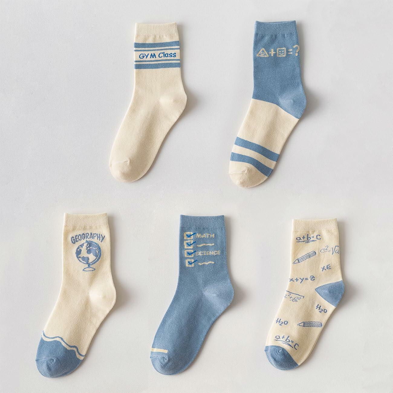 Glamorstar Women's Cotton Crew Socks 5 Pairs Blue Earth Size US One