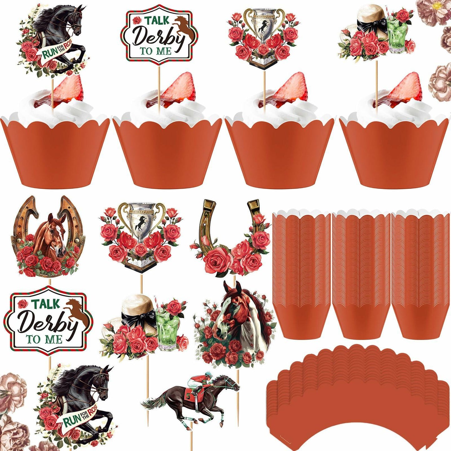 Kosiz 100 Pcs Horse Derby Cupcake Toppers Racing Party Supplies Kit