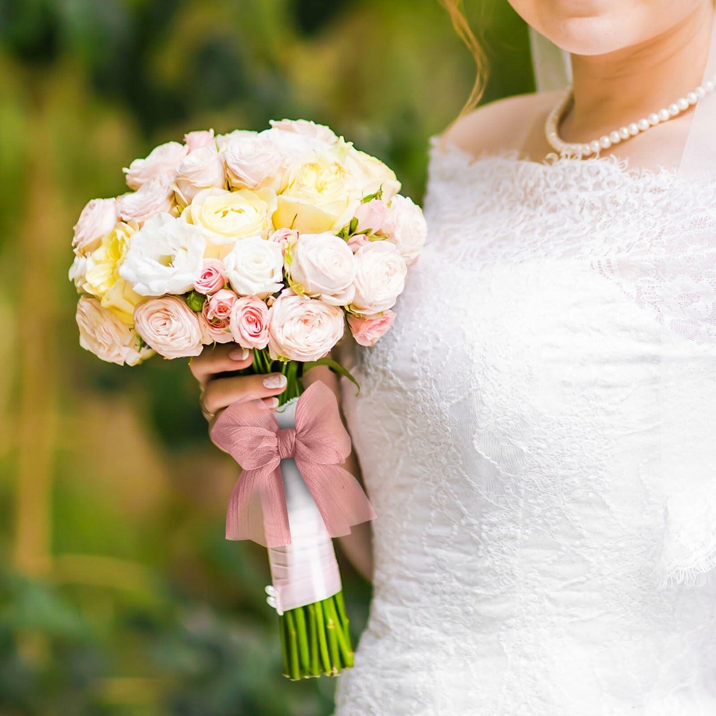 Lyrow 4 Rolls Crinkle Chiffon Ribbon 1.5in 22yd Light Pink Handmade Tulle