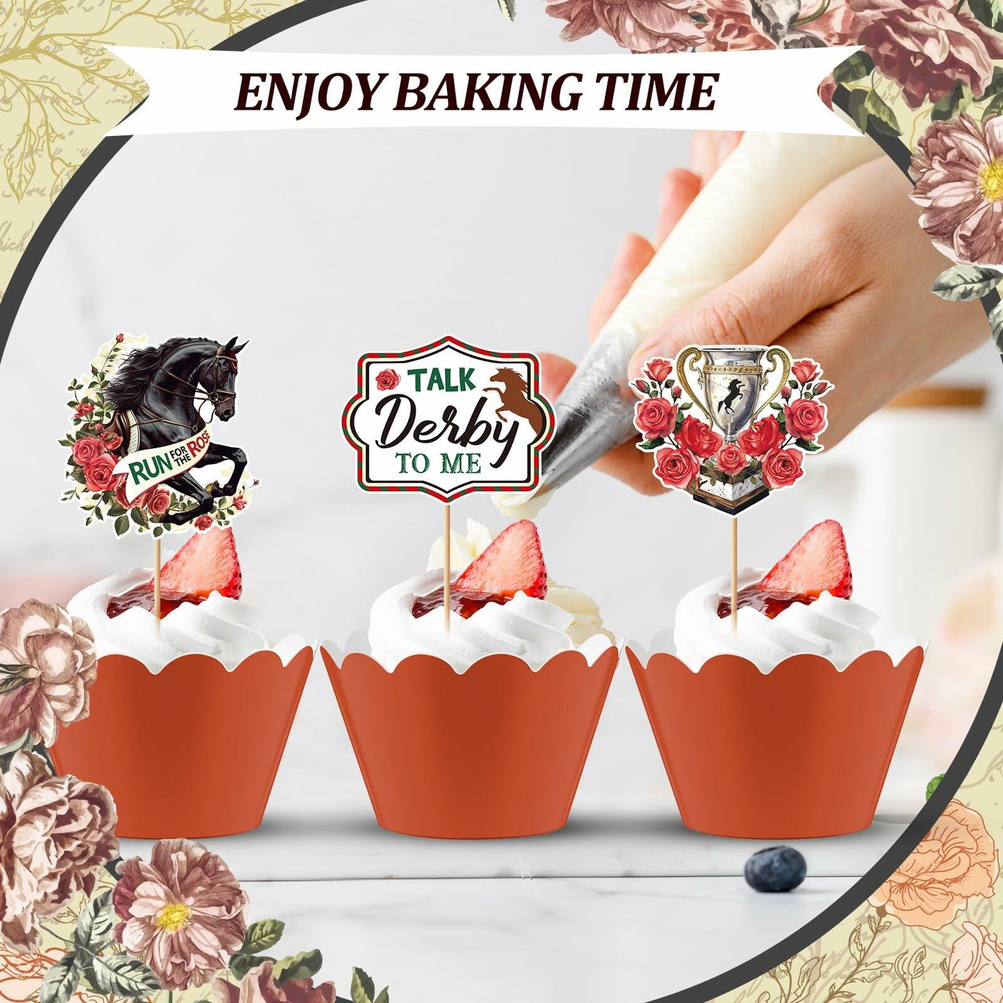 Kosiz 100 Pcs Horse Derby Cupcake Toppers Racing Party Supplies Kit