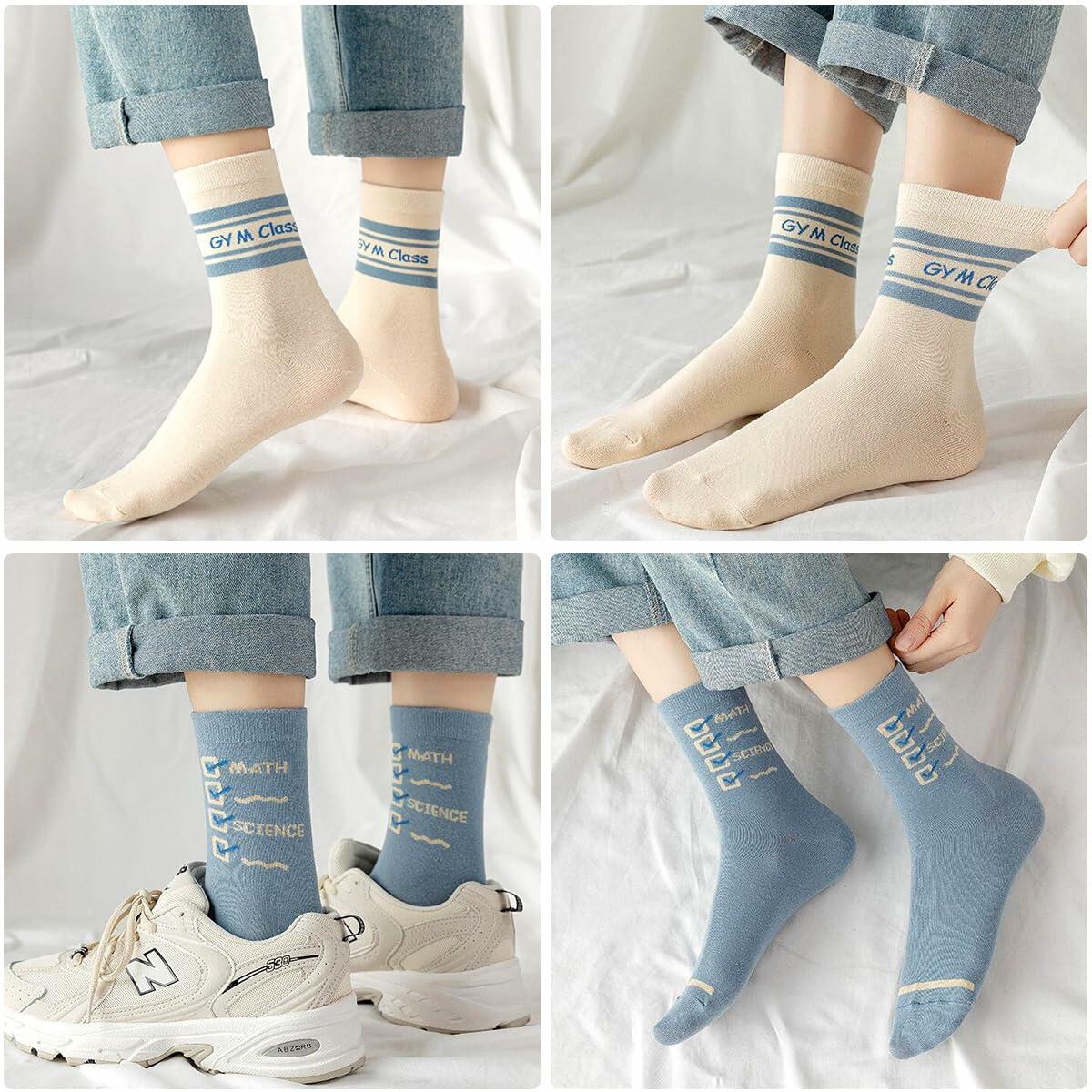 Glamorstar Women's Cotton Crew Socks 5 Pairs Blue Earth Size US One