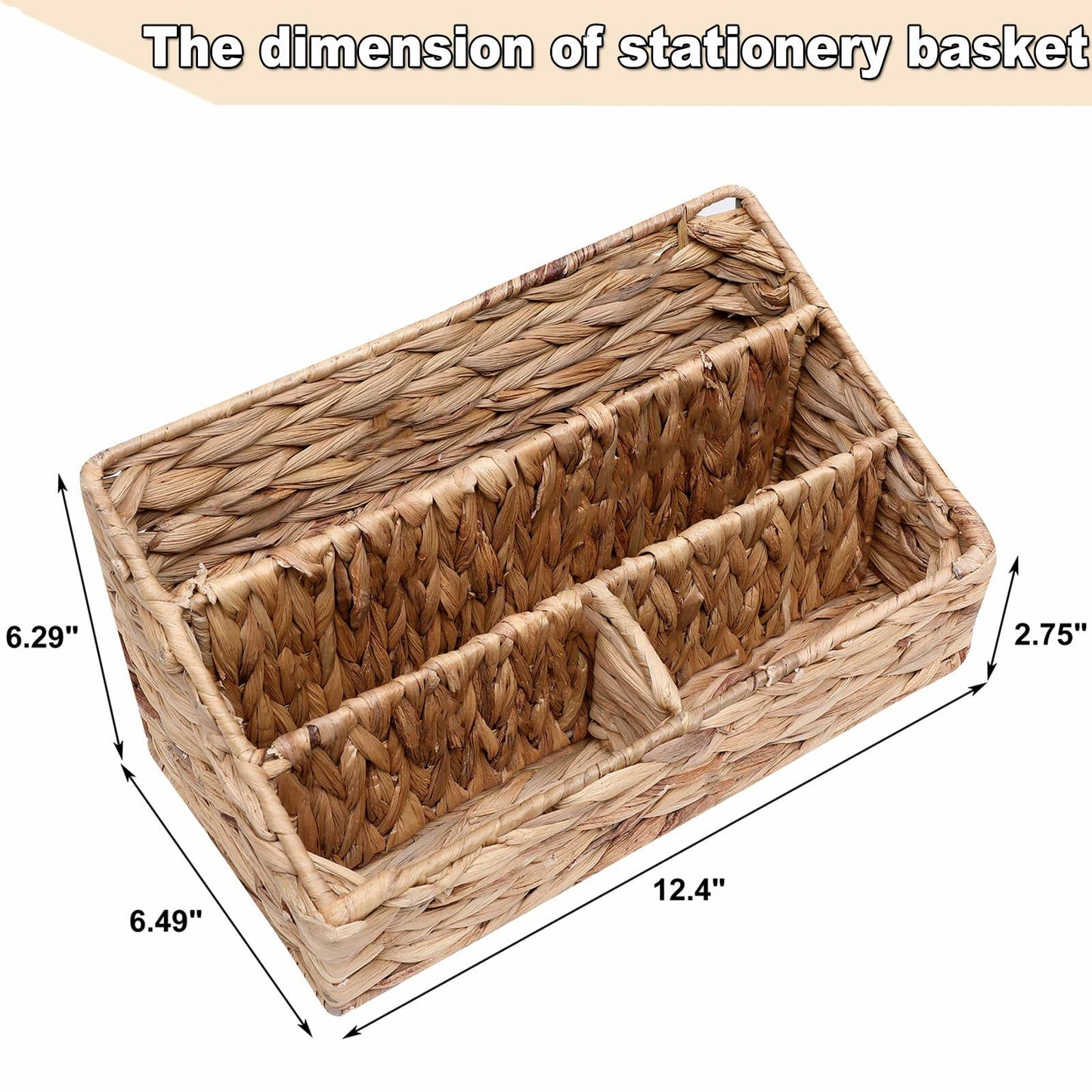 HONGTAI-1 Wicker Magazine Basket Rattan Desk Organizer 4 Compartments