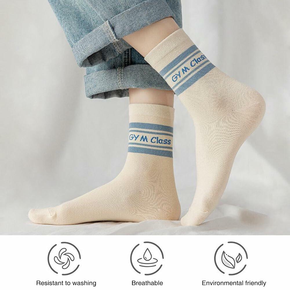 Glamorstar Women's Cotton Crew Socks 5 Pairs Blue Earth Size US One