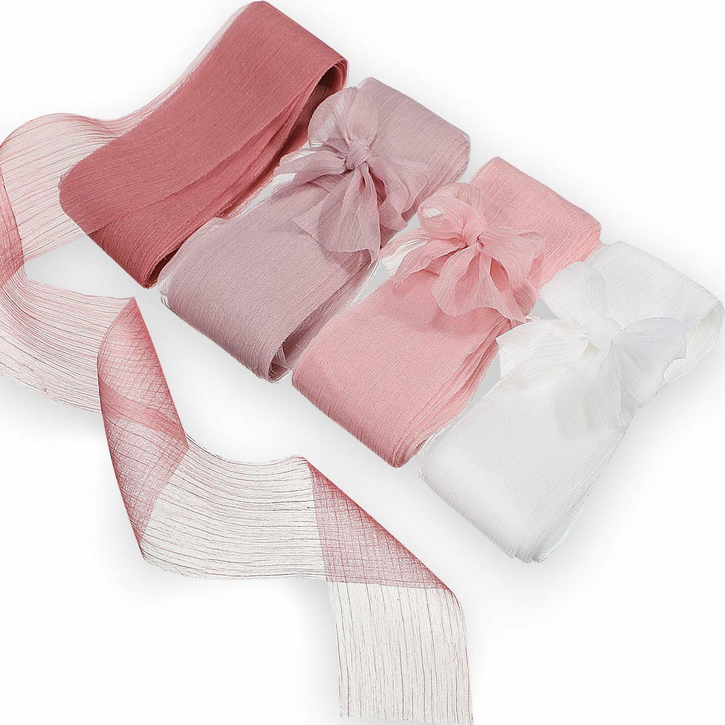 Lyrow 4 Rolls Crinkle Chiffon Ribbon 1.5in 22yd Light Pink Handmade Tulle