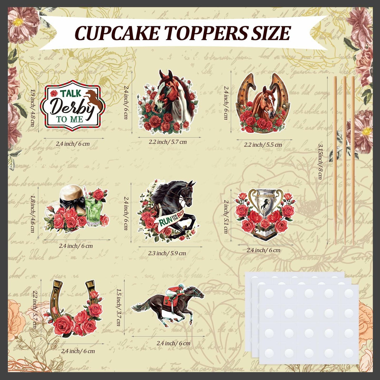 Kosiz 100 Pcs Horse Derby Cupcake Toppers Racing Party Supplies Kit