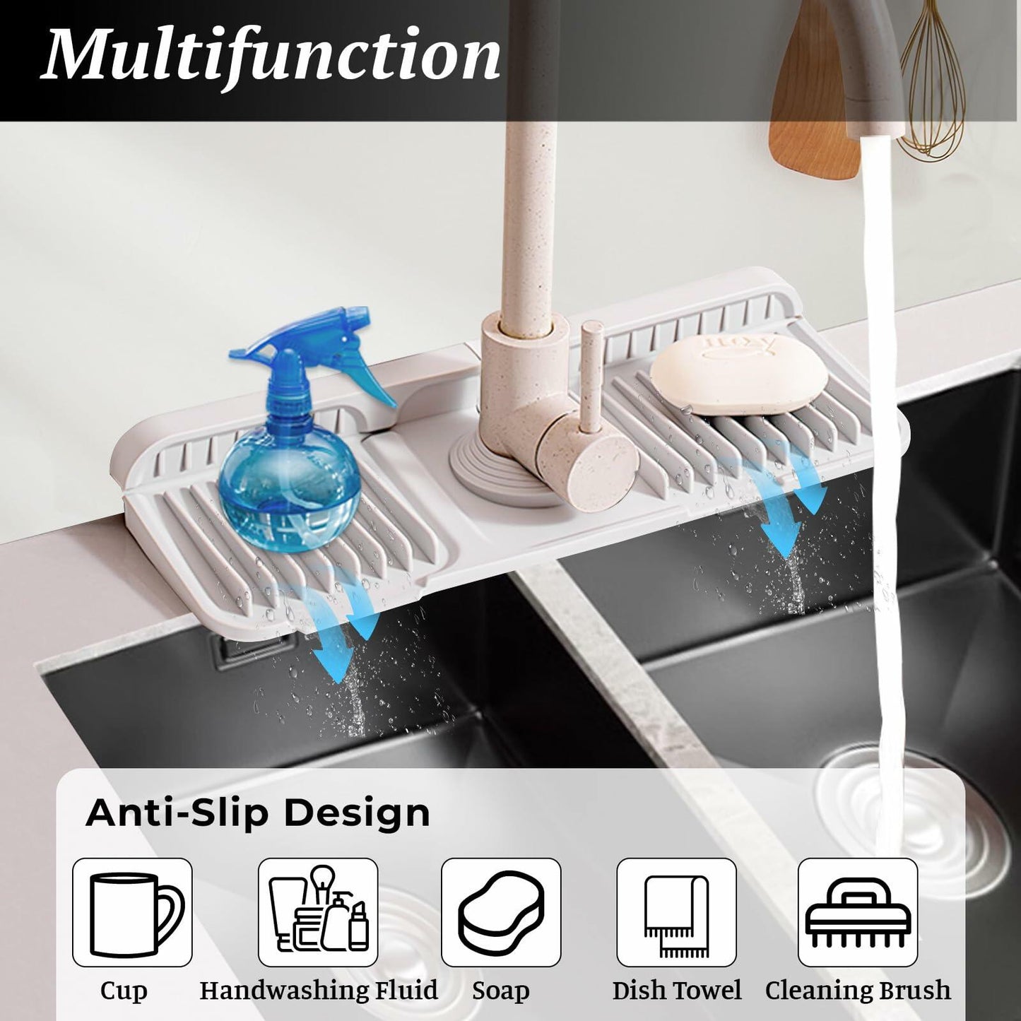 Qesulk Silicone Sink Splash Guard Foldable Faucet Mat Kitchen Bathroom