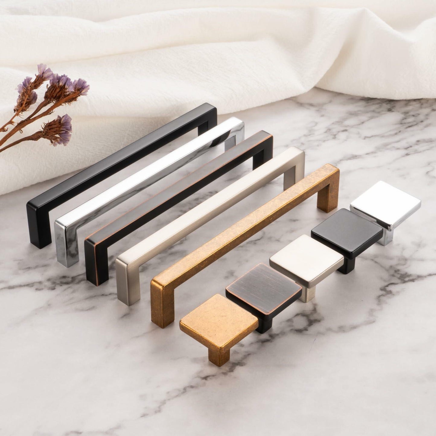 ASKANO Black Square Bar Cabinet Pull Handle 6-1/4 Inch Hole Centers Pack 20