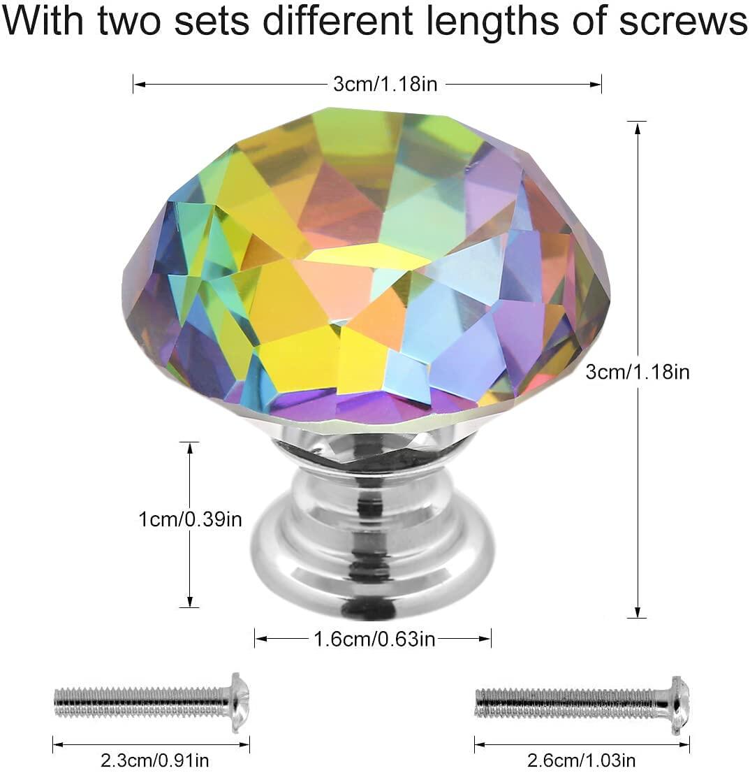 Akstore 10 Pcs Crystal Glass Cabinet Knobs 30mm Diamond Shape Colorful