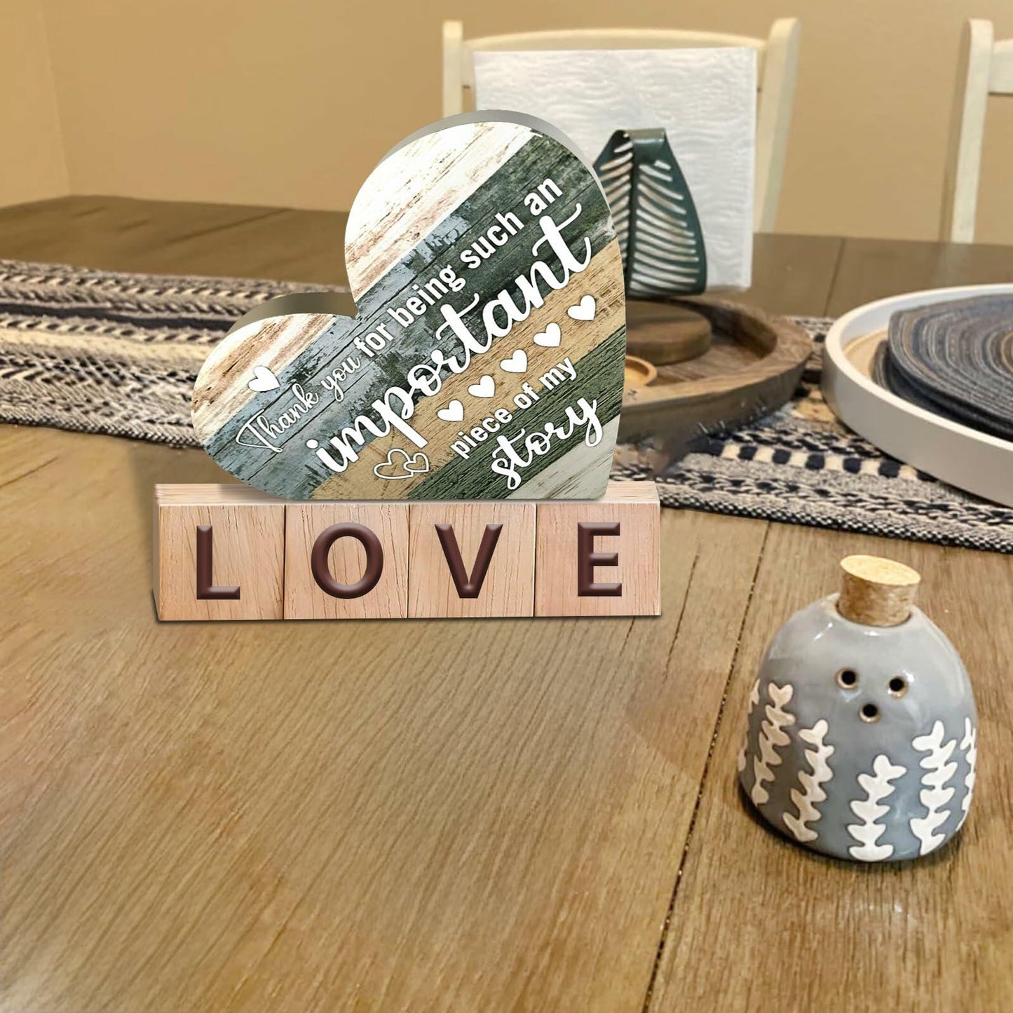 Wooden Heart Shaped Table Centerpiece Mom Gift Birthday Mothers Day Present