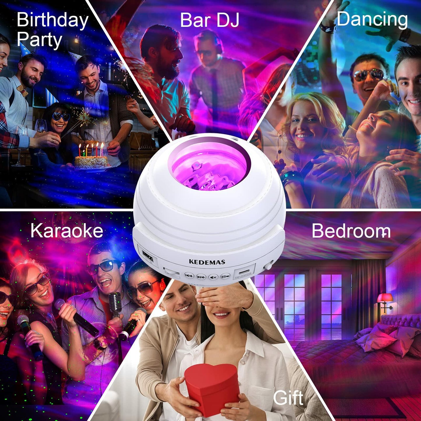 KEDEMAS Galaxy Projector with APP Remote Music Speaker Timer White