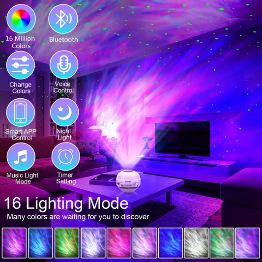 KEDEMAS Galaxy Projector with APP Remote Music Speaker Timer White