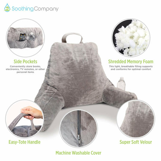 Soothing Company Reading Pillow Shredded Memory Foam Back Support Gray Standard