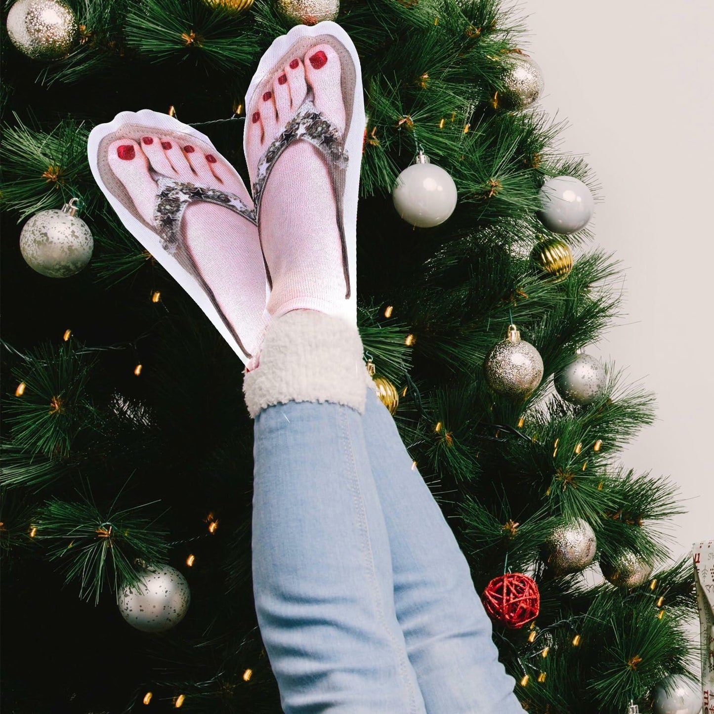 AHQiZFX Girls Flip Flop Socks 3D Print Pattern 3 Pairs Multi-color - One Size