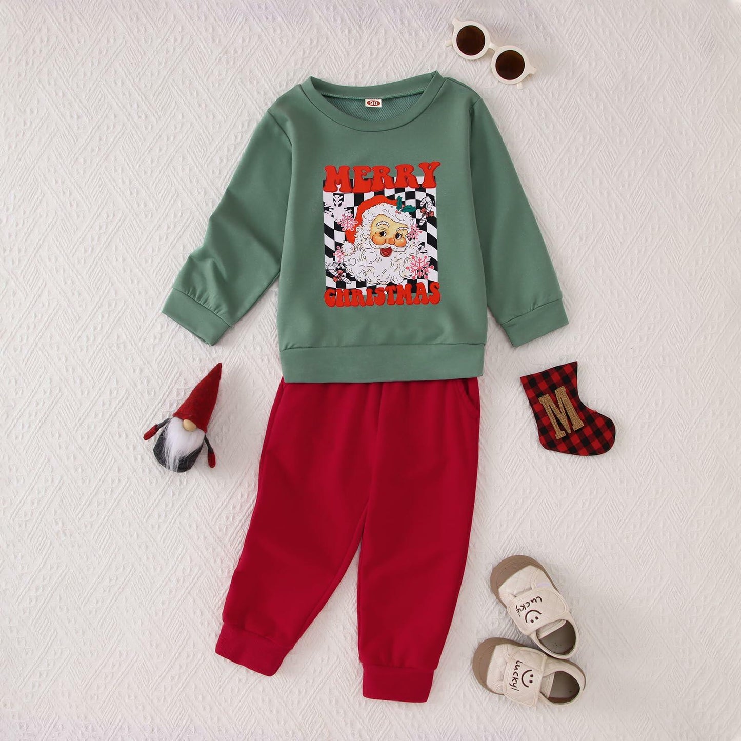 C&M WODRO Toddler Christmas Santa Sweatshirt Pants Set Green Size 4-5 Years
