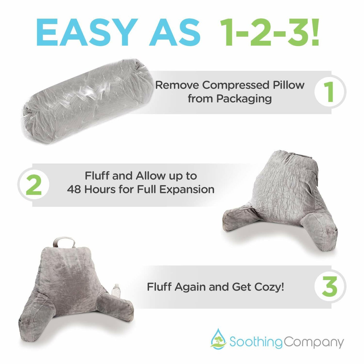 Soothing Company Reading Pillow Shredded Memory Foam Back Support Gray Standard