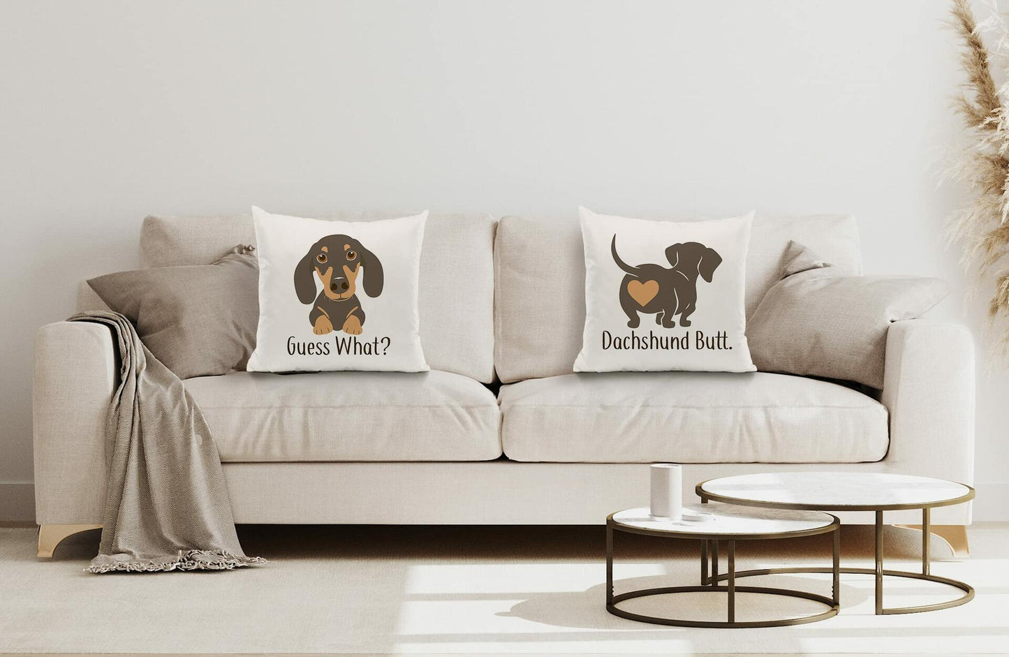 Lovely Dachshund Throw Pillow Covers Set of 2 18x18 Brown Decorative