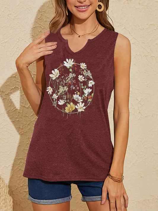 YIUIERE Womens Floral V Neck Tank Top Maroon Size XL