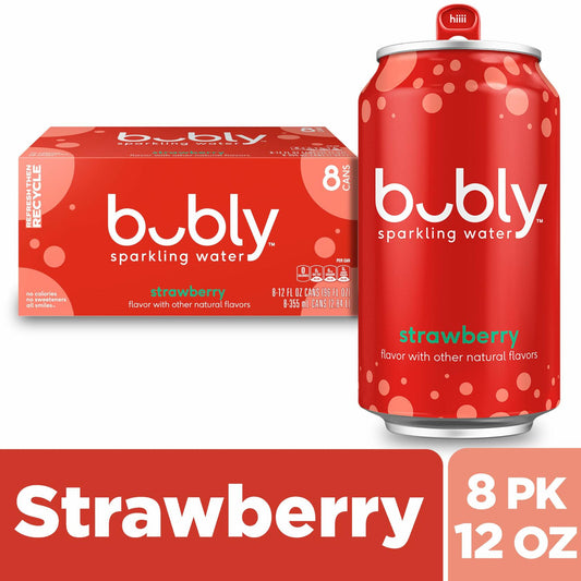 BestBy05/25 bubly Sparkling Water Strawberry Zero Sugar 12oz Cans 8 Pack