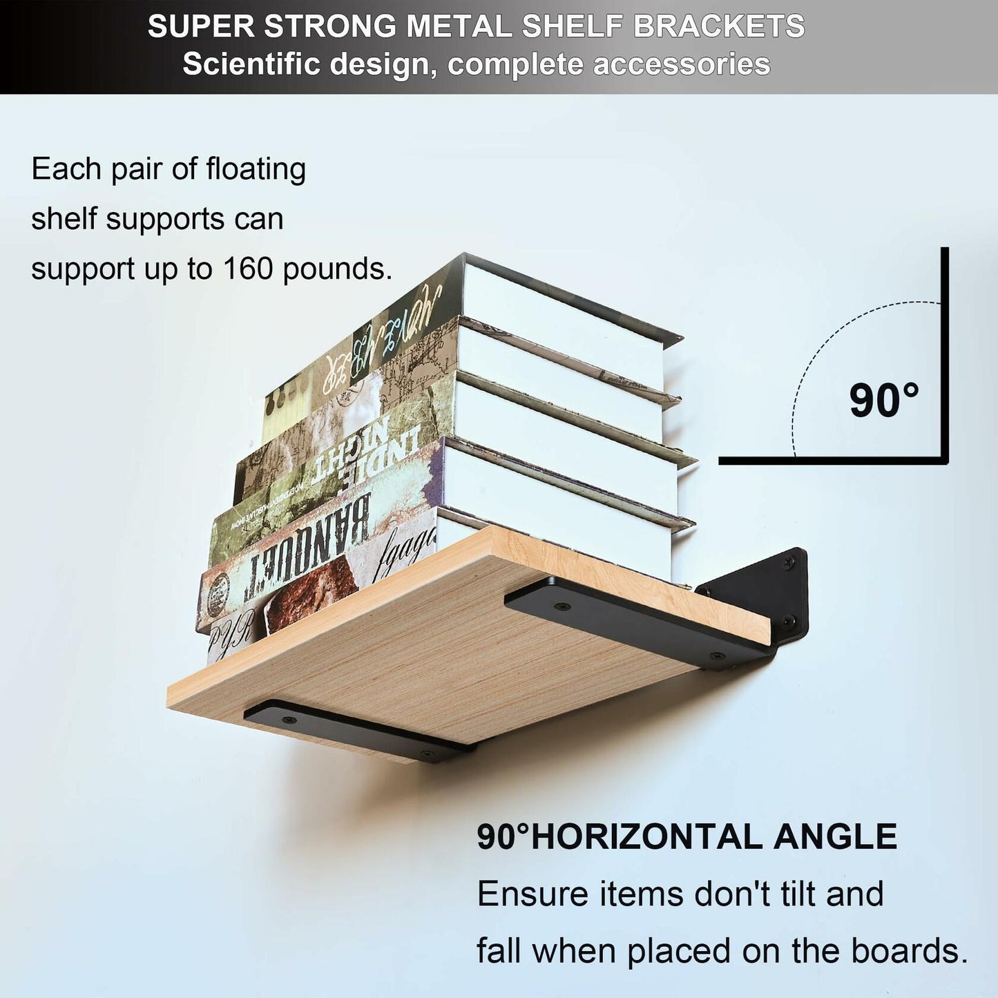 Shelf Brackets Heavy Duty Floating 6" Black Metal 6 Pack 1/5" Thick 160lb