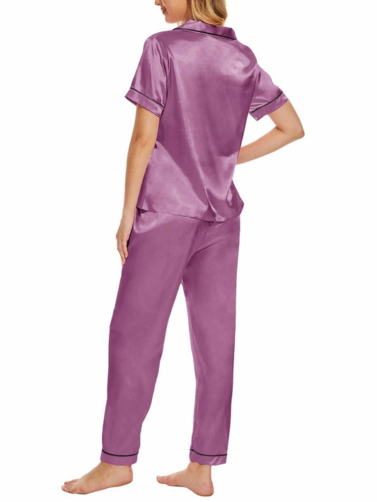 Women's Plus Size Pajama Set Short & Long Sleeve Top Pants Pastel Purple Size M