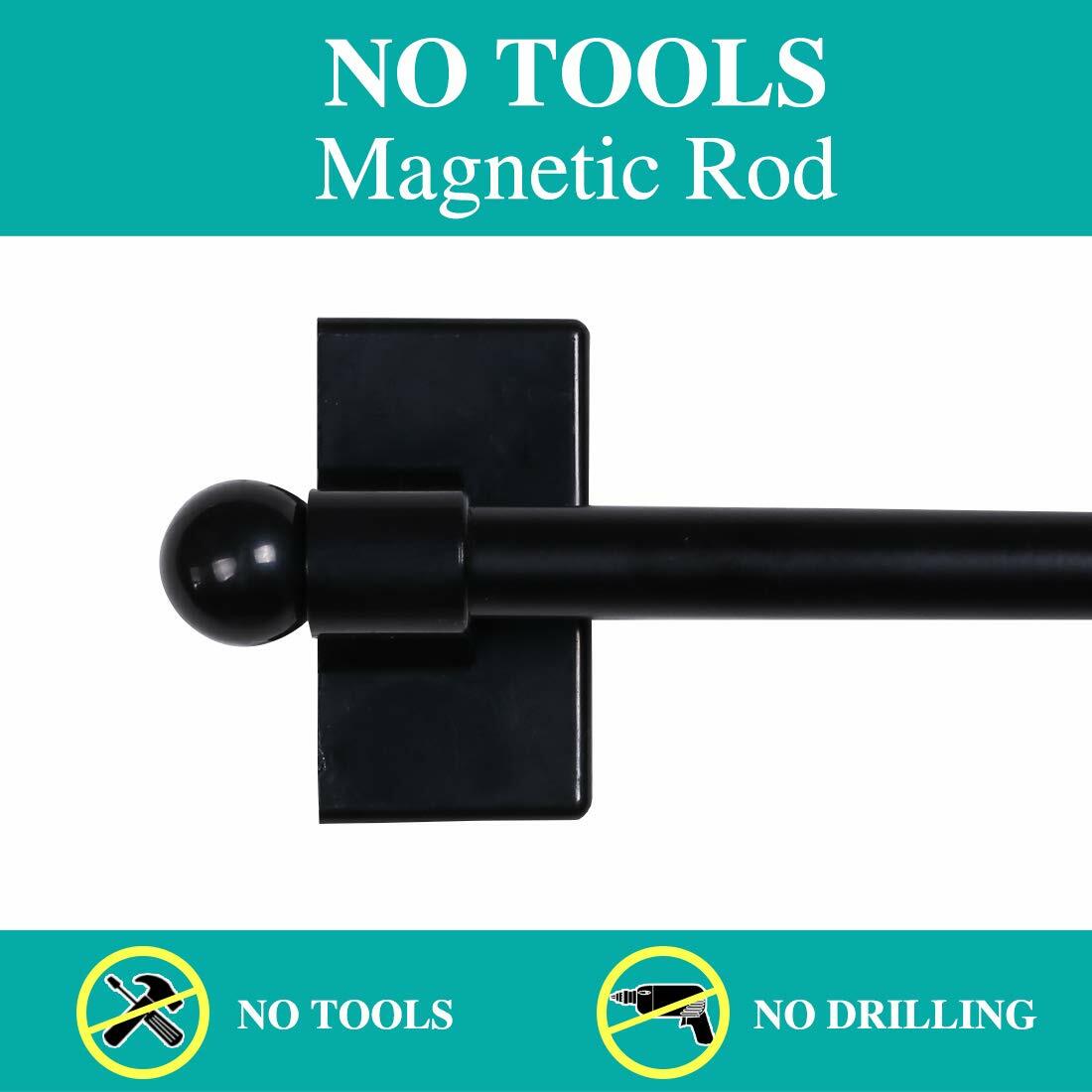 Turquoize Magnetic Curtain Rods 2 Pack Adjustable 16-28in Black
