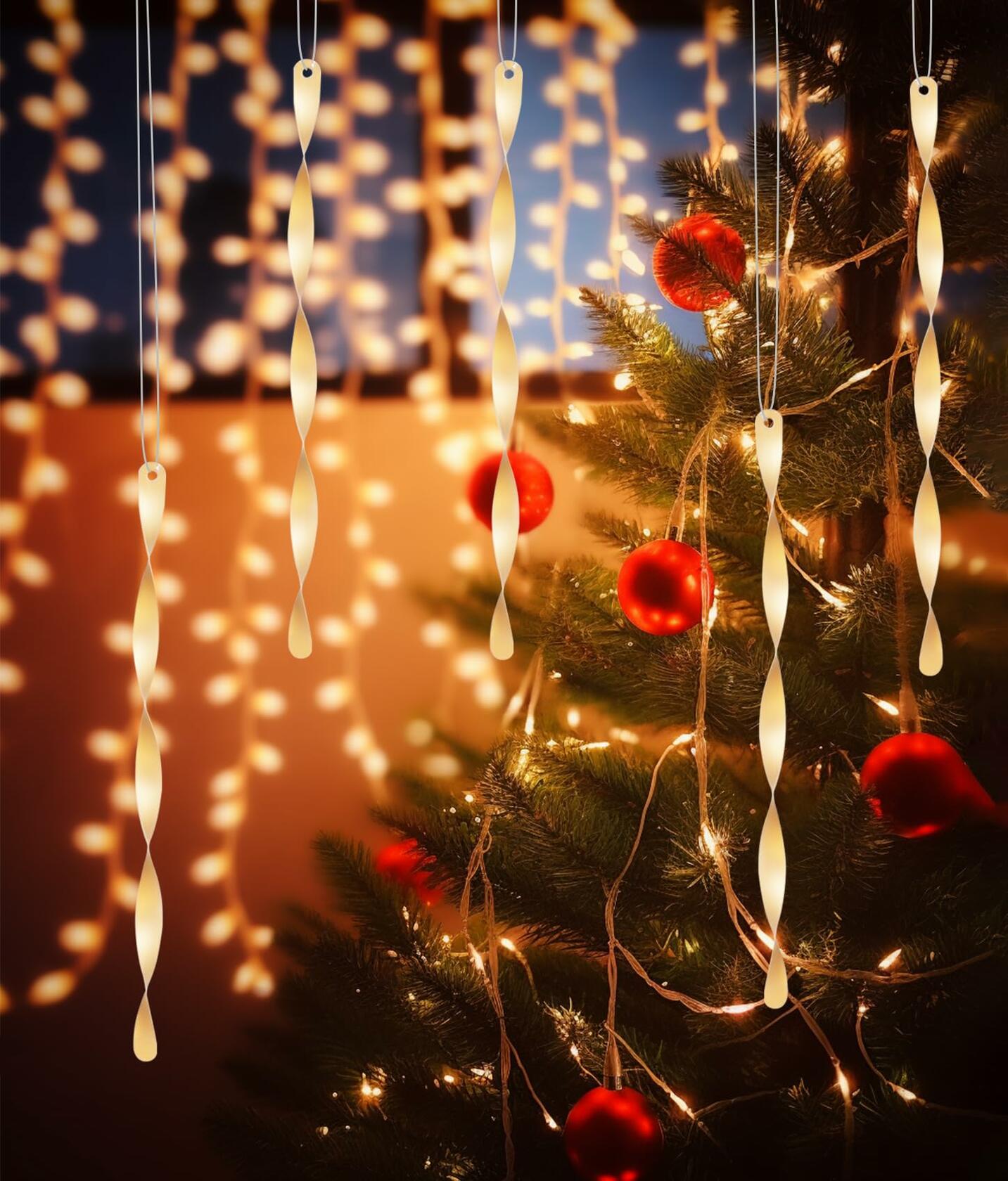 AMS Christmas Tree Ornaments 24PCS Aluminum Twisted Icicles Matte Champagne 7"