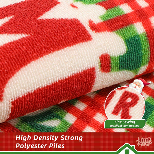 BEQHAUSE Christmas Kitchen Rugs Buffalo Plaid Non Slip Washable 17x30+17x59