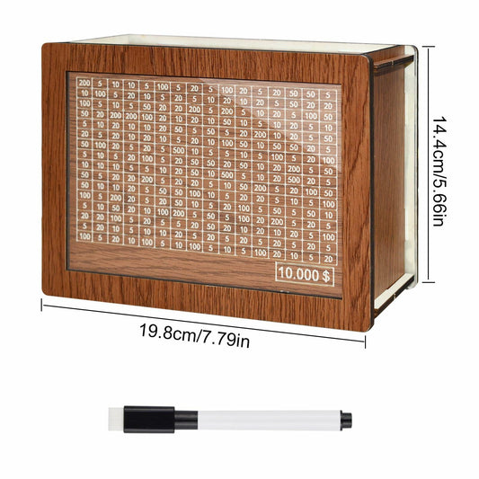 Kendyy Wooden Piggy Bank Countdown Cash Vault Brown Moon $10000