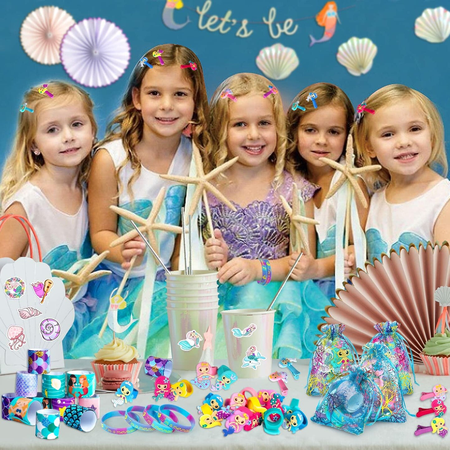 Eunvabir 134Pcs Mermaid Party Favors Kids Birthday Decorations Toys