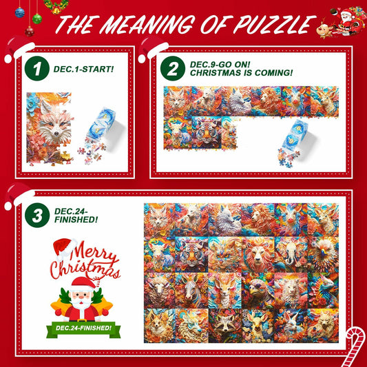 Advent Calendar Puzzle 2024 3D Animal Jigsaw 1008 Pieces Christmas Countdown