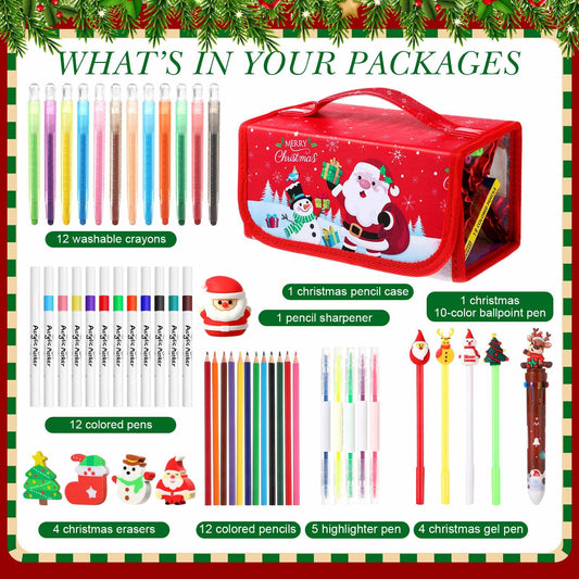 Pasimy Washable Markers Set with Christmas Pencil Case Crayons Pencils 4+