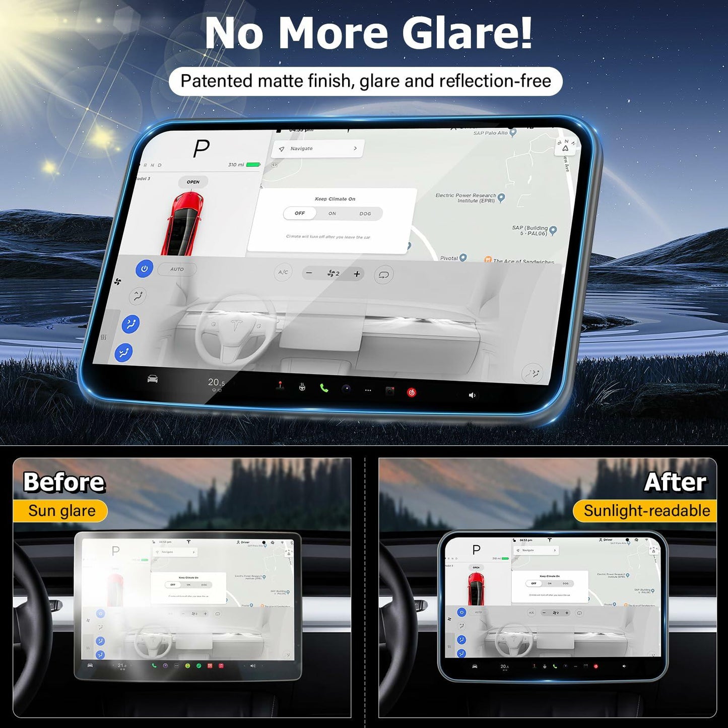 beenxmyy Tesla Model Y/3 Tempered Glass Screen Protector 15" Dark Gray