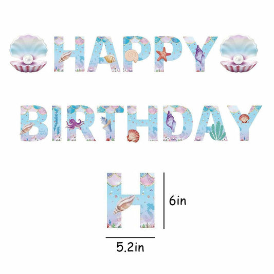 GLASNES Sea Shell Birthday Banner Mermaid Ocean Theme Party Supplies