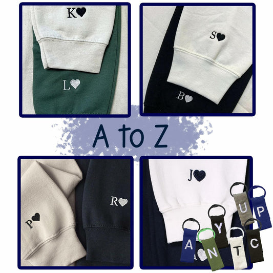 GODMERCH Custom Embroidered Heart Sweatshirt Personalized Initial Black Size S