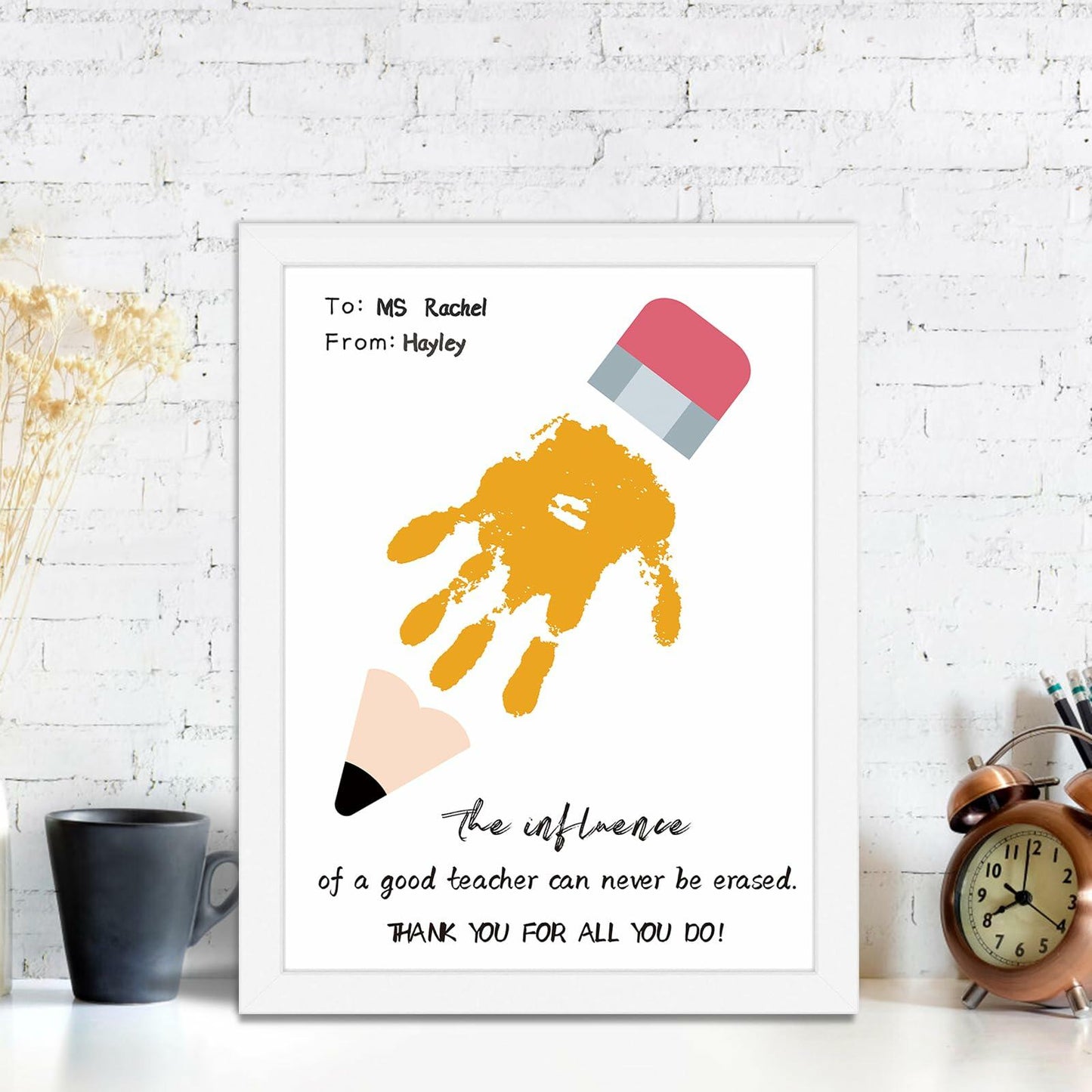 Teacher Gifts Framed Handprint Art Craft 9x12.6 Table Wall Decor