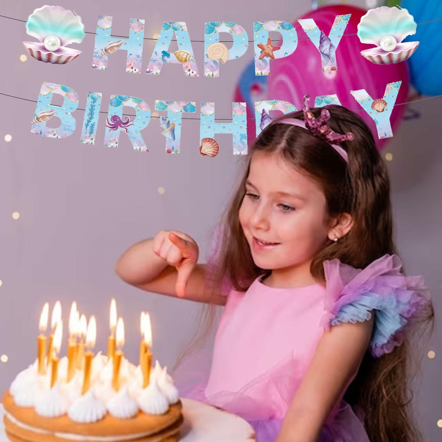 GLASNES Sea Shell Birthday Banner Mermaid Ocean Theme Party Supplies