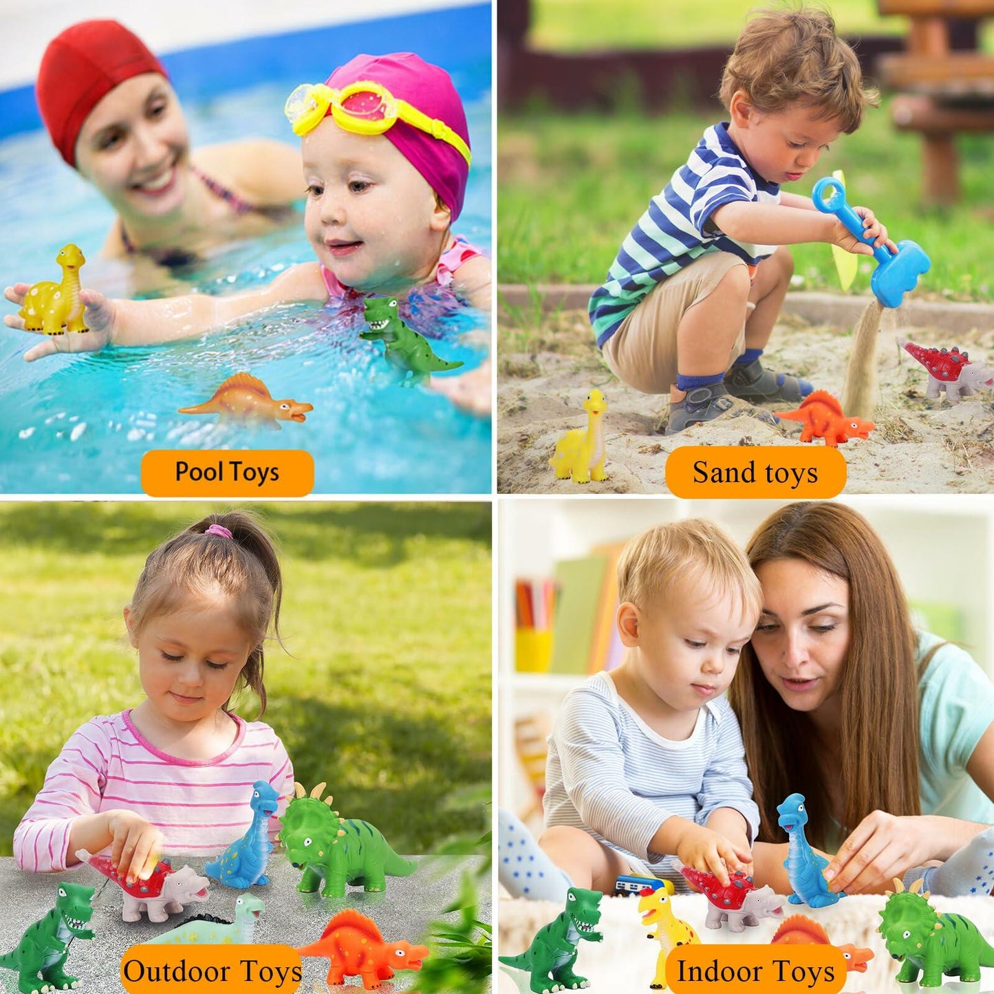 Dinosaur Bath Toys Mold Free No Hole Toddler Pool Shower Bathtub Toys - 9 Pack