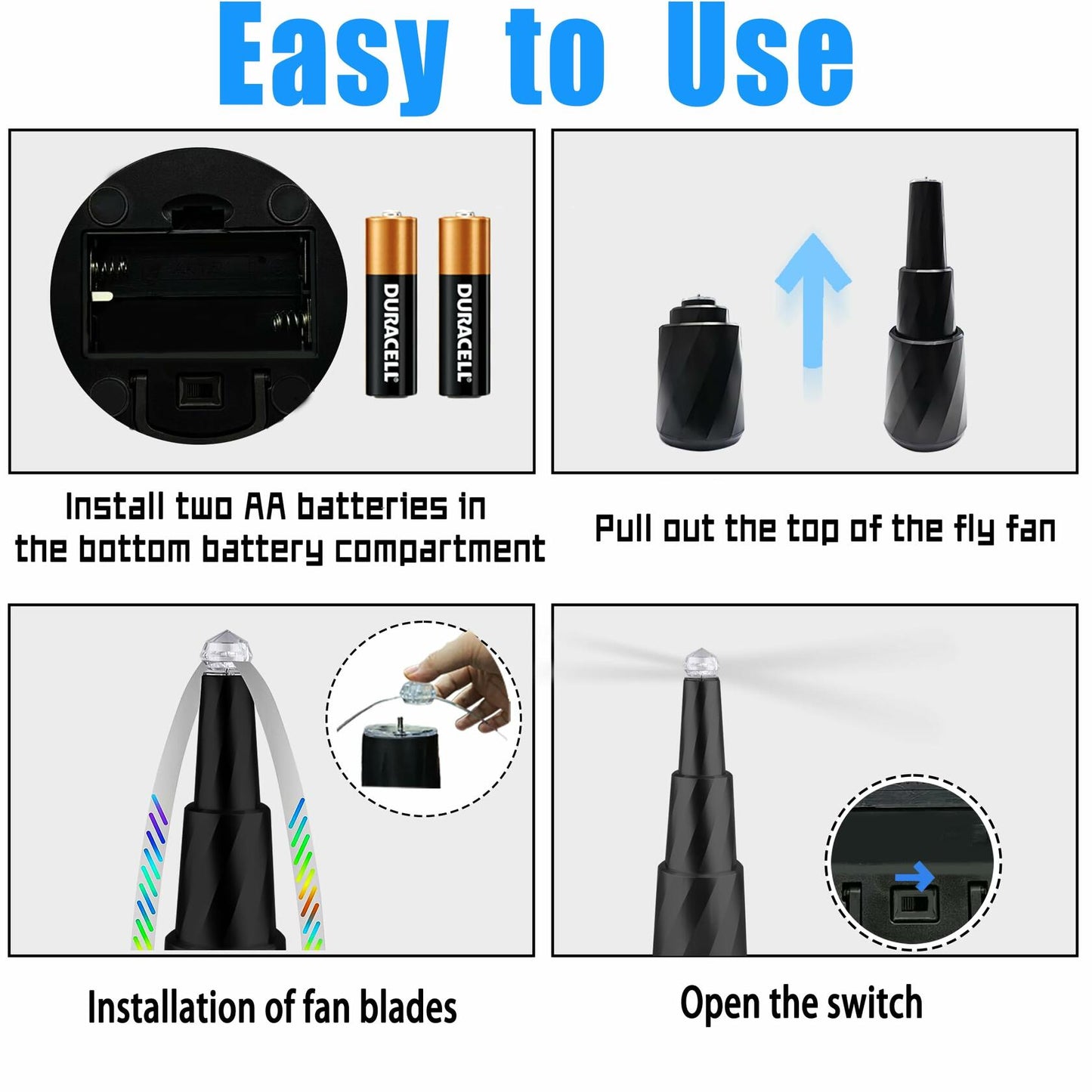 EaseHive 4 Pack Portable Battery Powered Fly Table Fans for Outdoor Use