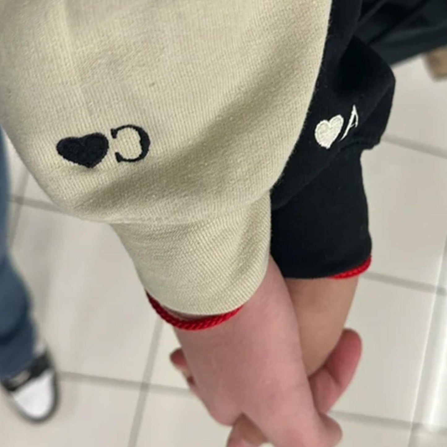 GODMERCH Custom Embroidered Heart Sweatshirt Personalized Initial Black Size S