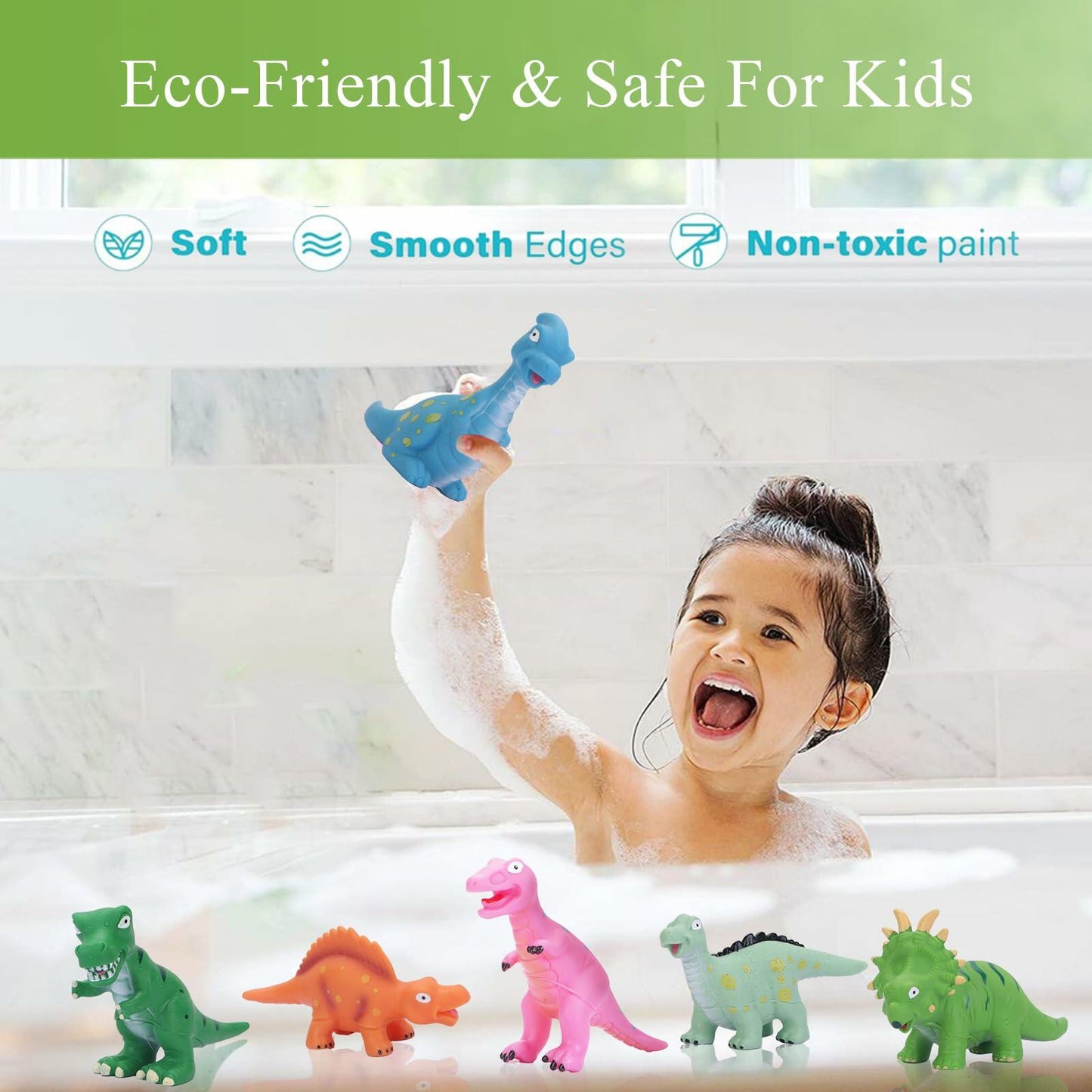 Dinosaur Bath Toys Mold Free No Hole Toddler Pool Shower Bathtub Toys - 9 Pack
