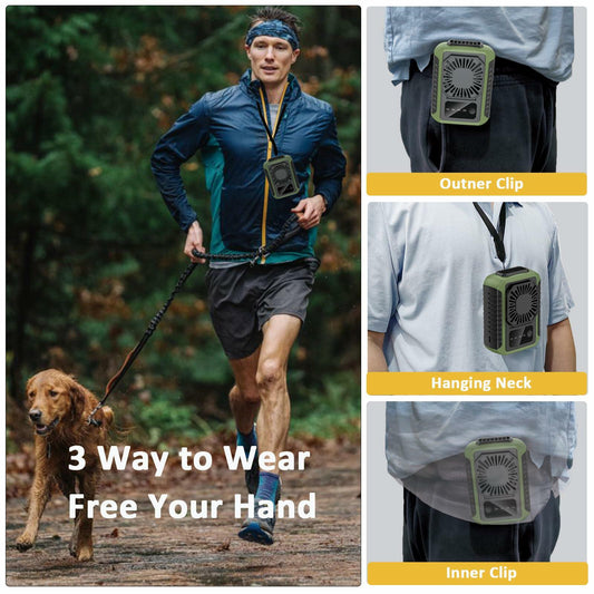 Portable Waist Clip Fan Rechargeable 6000mAh 20H 3-Speed Green