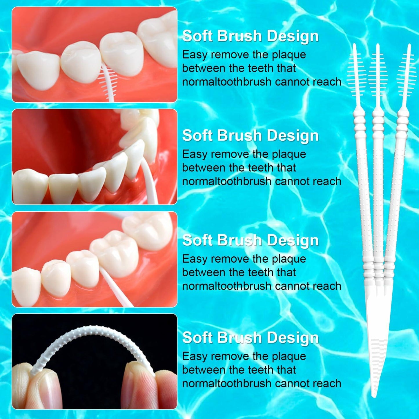 Fawnmum Toothpick Brush Two-in-One Soft Bristle Dental Floss Picks 3 Count