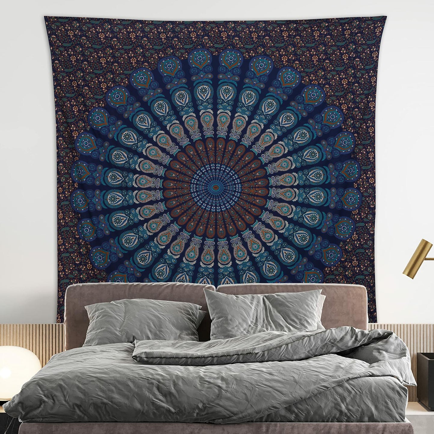 Bless Intl Peacock Mandala Tapestry King Size 88x104" Blue Green Boho Decor