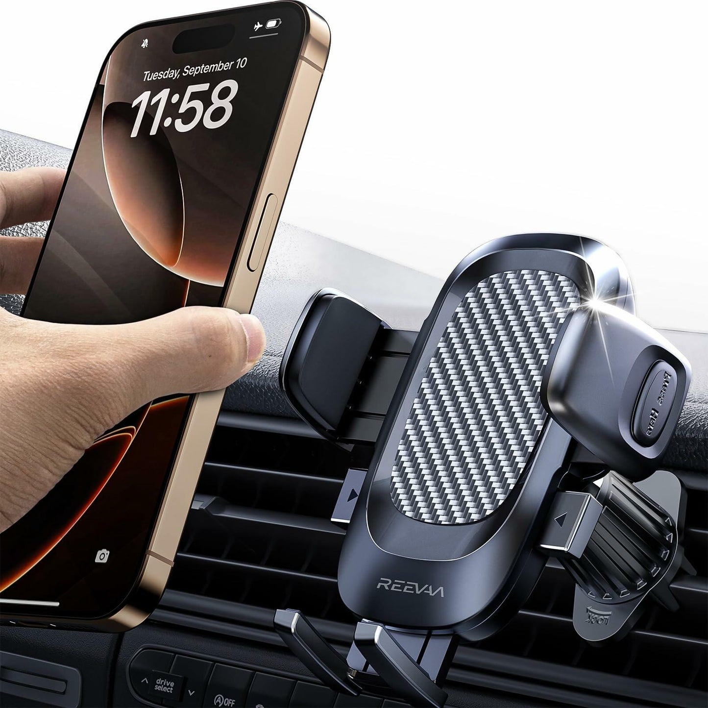 REEVAA Car Phone Holder Metal Hook Ultra Stable Air Vent Mount Black