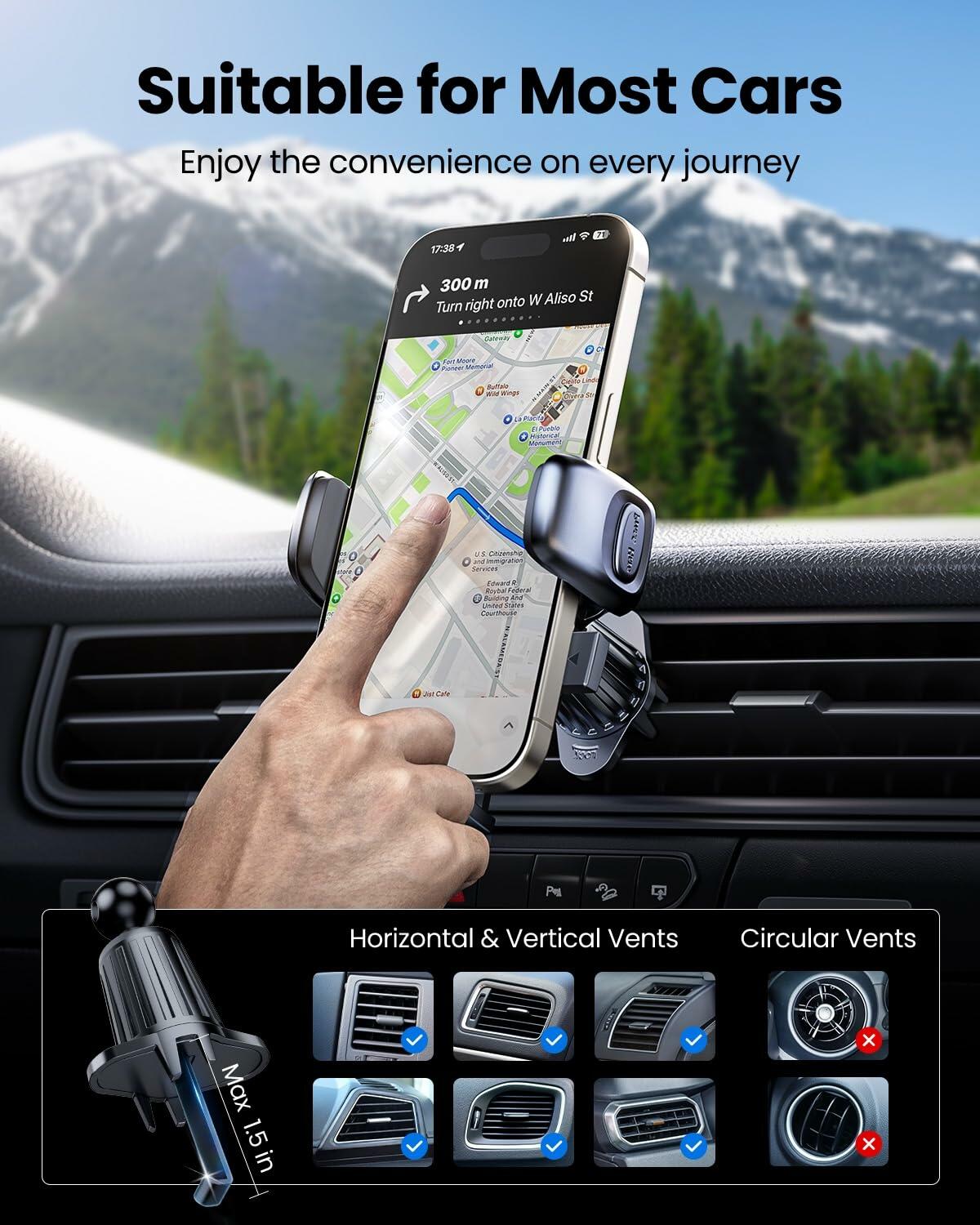 REEVAA Car Phone Holder Metal Hook Ultra Stable Air Vent Mount Black