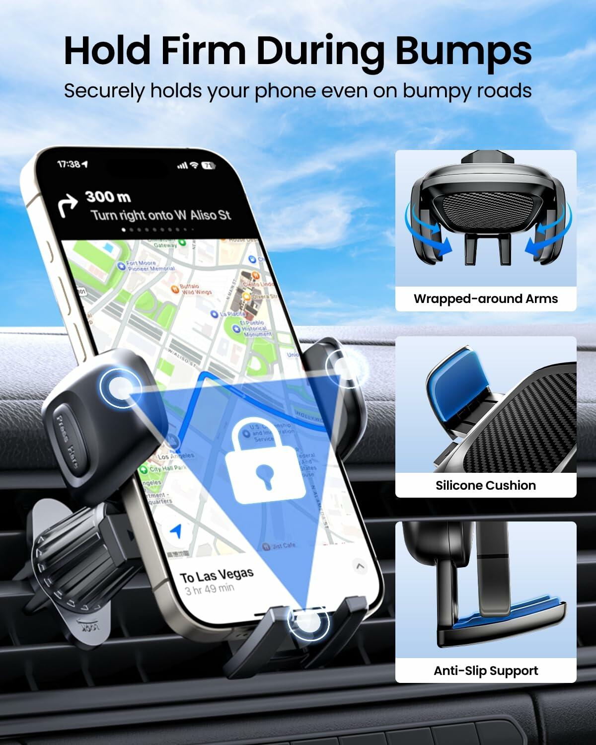 REEVAA Car Phone Holder Metal Hook Ultra Stable Air Vent Mount Black