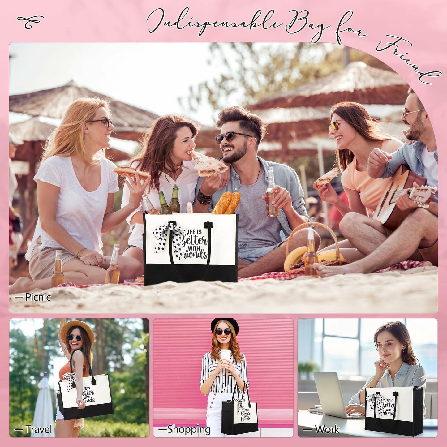 AYJICE Personalized Canvas Tote Bag for Girl Birthday Gift - Initial